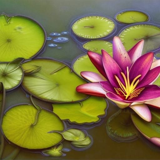 Frogs in Lily Pond: Hyperdetailed Concept Art