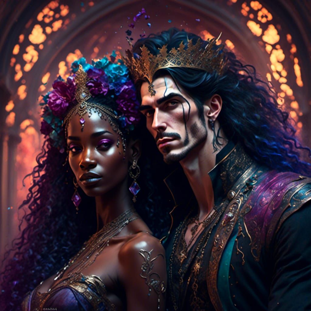 Fantasy Lesbian Couple Portrait in Dark Fantasy Style