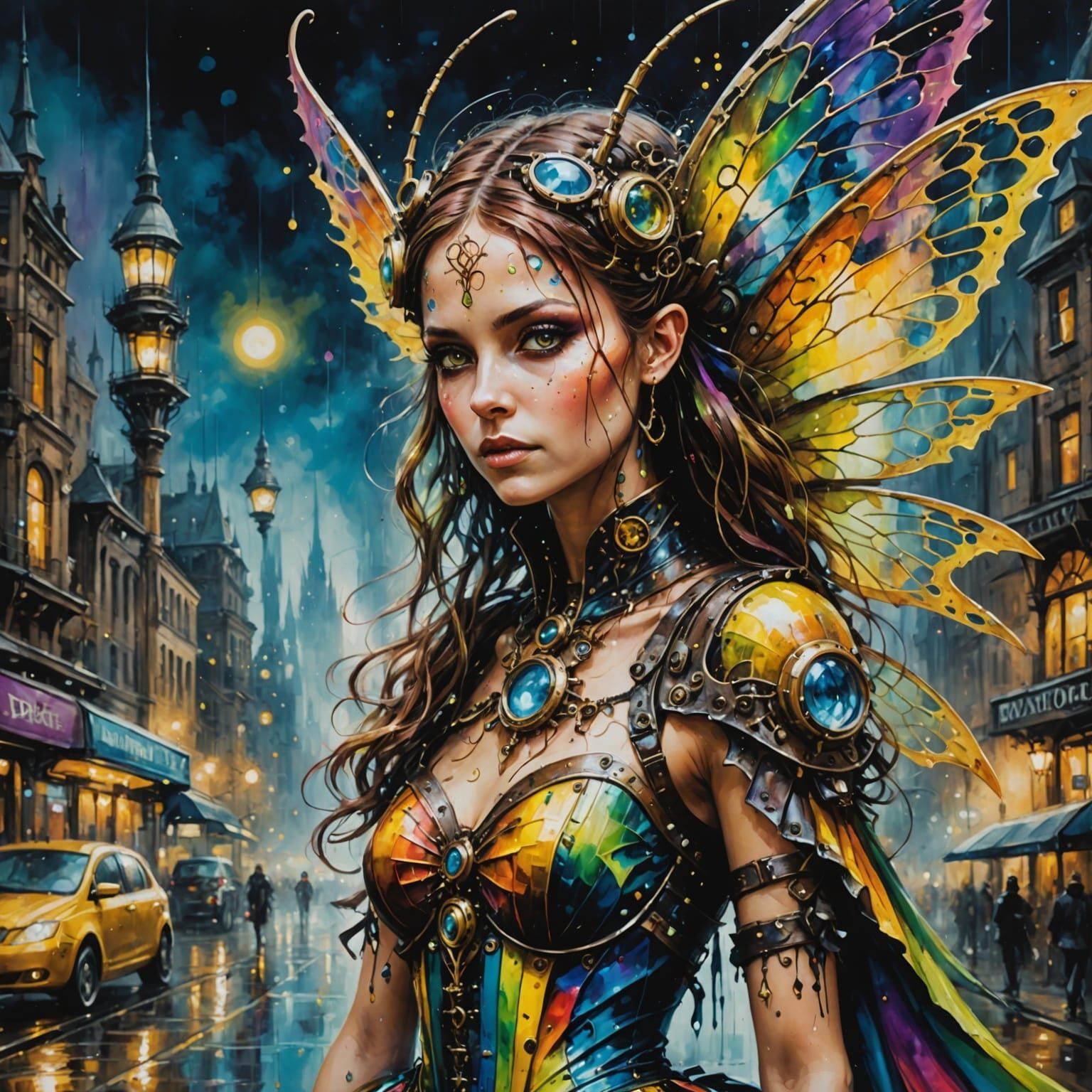 Steampunk Xenomorph Fairy in a Rainbow Dress