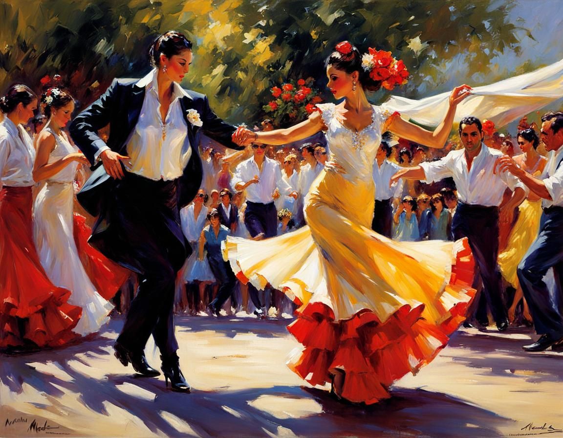 Flamenco Dancers at Outdoor Party: Impressionistic Style
