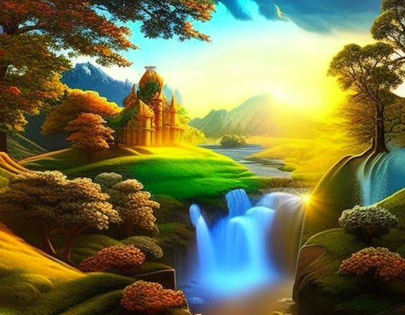 Paradise landscape hyperdetailed magnificent beautiful shado...