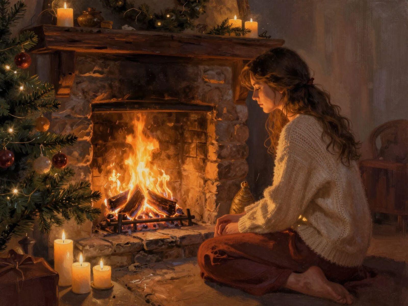 Cozy Christmas Scene by Firelight