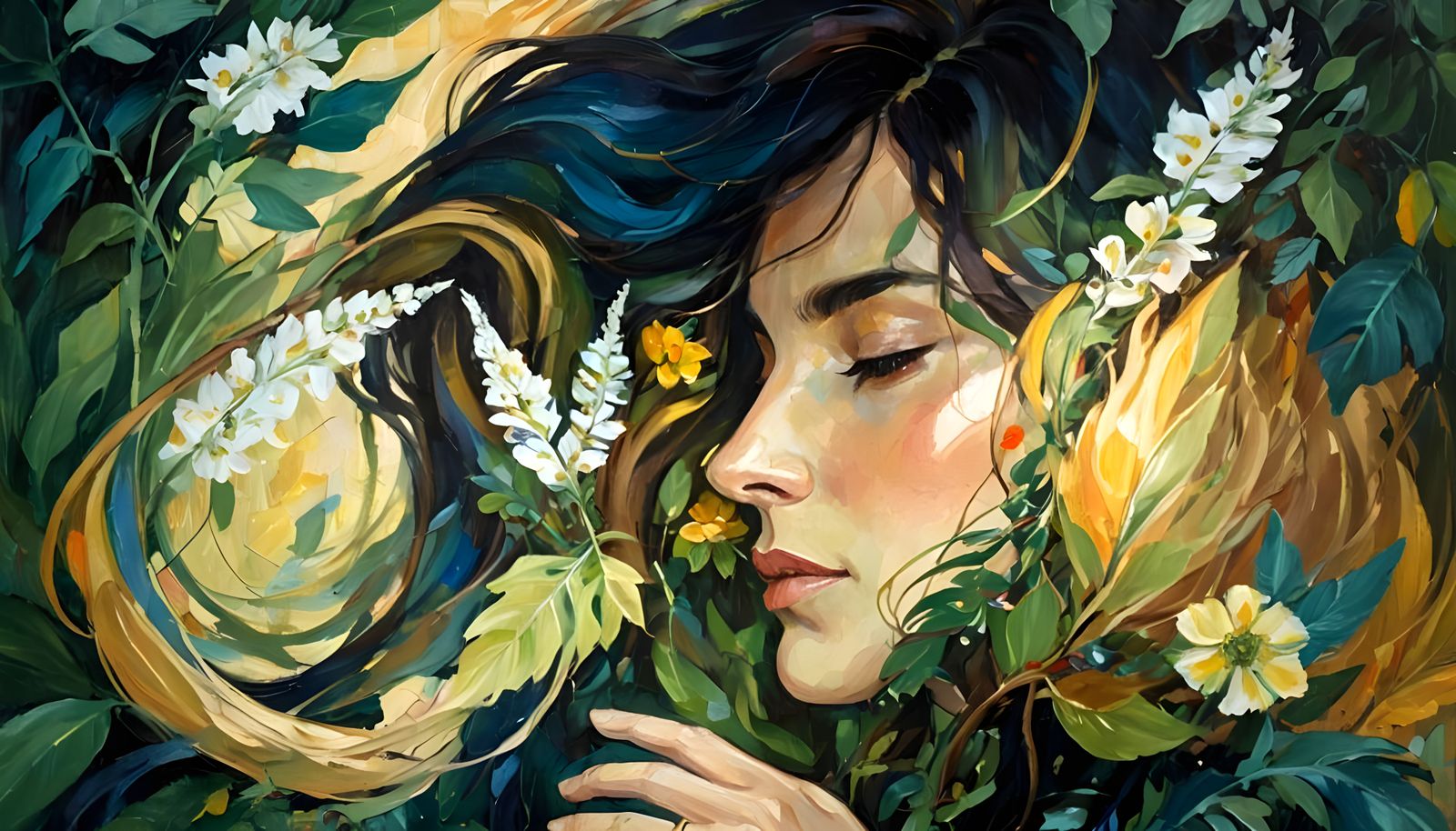 Expressionist Painting of a Sleeping Dryad in Eden