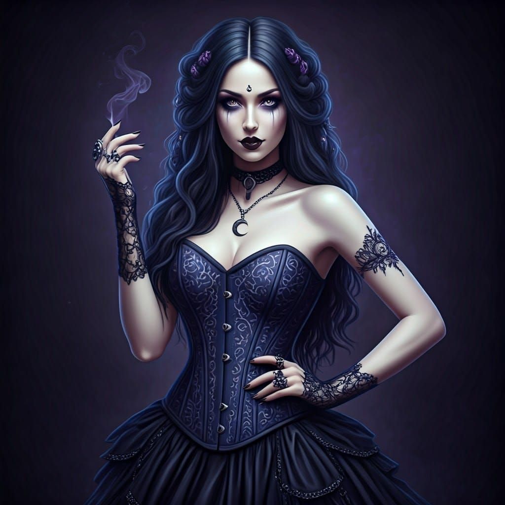 Ethereal Gothic Sorceress in Midnight Blue Corset