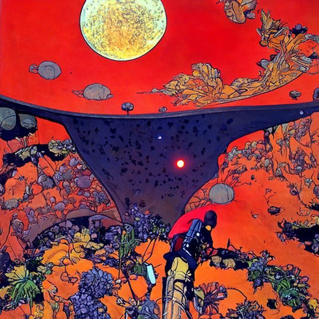 Surreal Sci-Fi Garden with Kaleidoscopic Moon