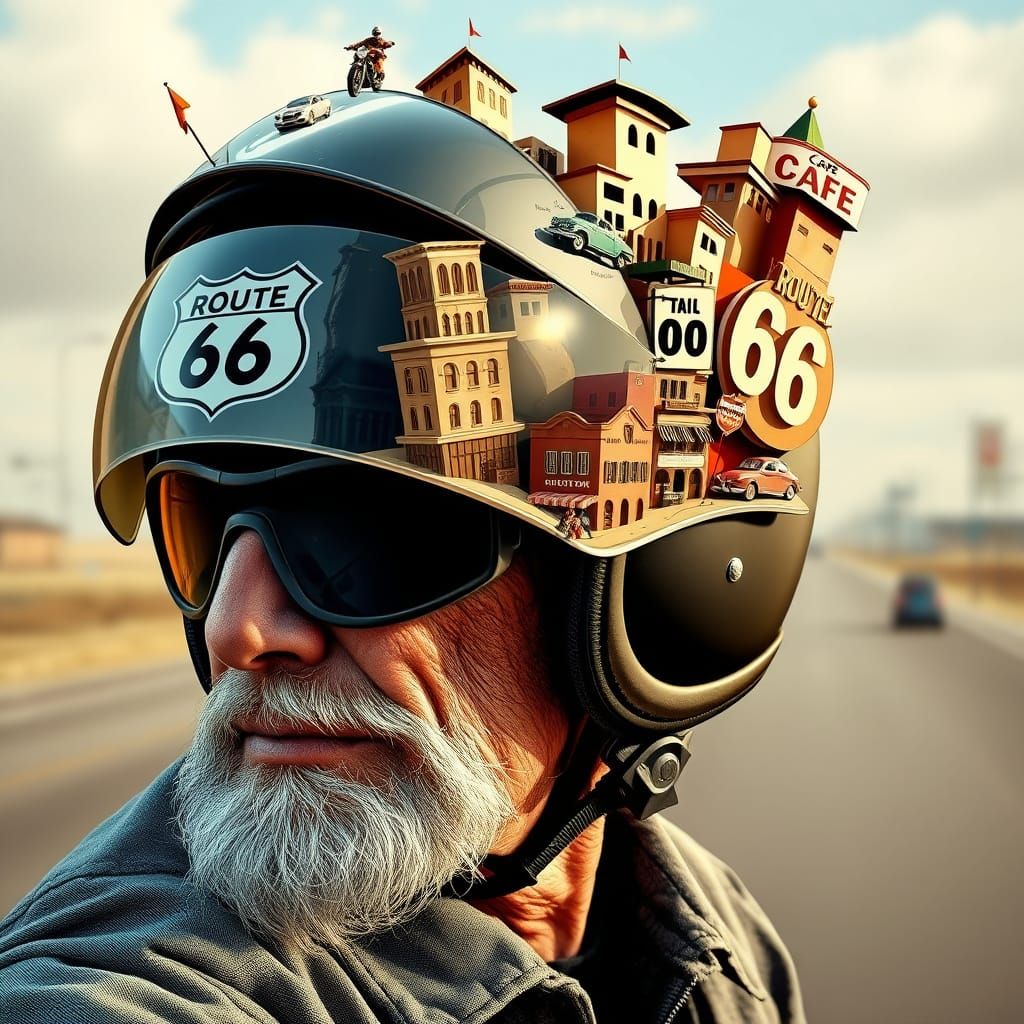 Biker Helmet Pop-Up Architecture Route 66 Art