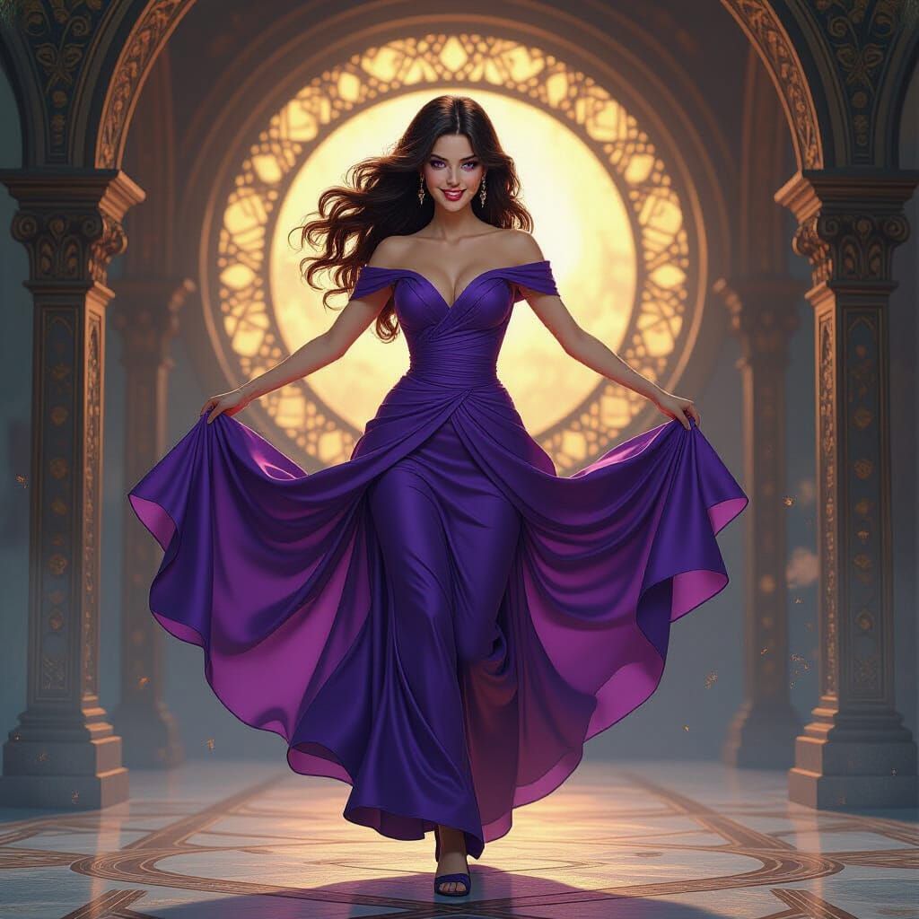 Woman Leaping Through Time in Alcohol Ink Style