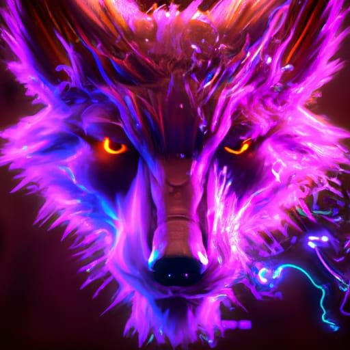 Coyote Face with Purple Electricity: Detailed Matte Painting