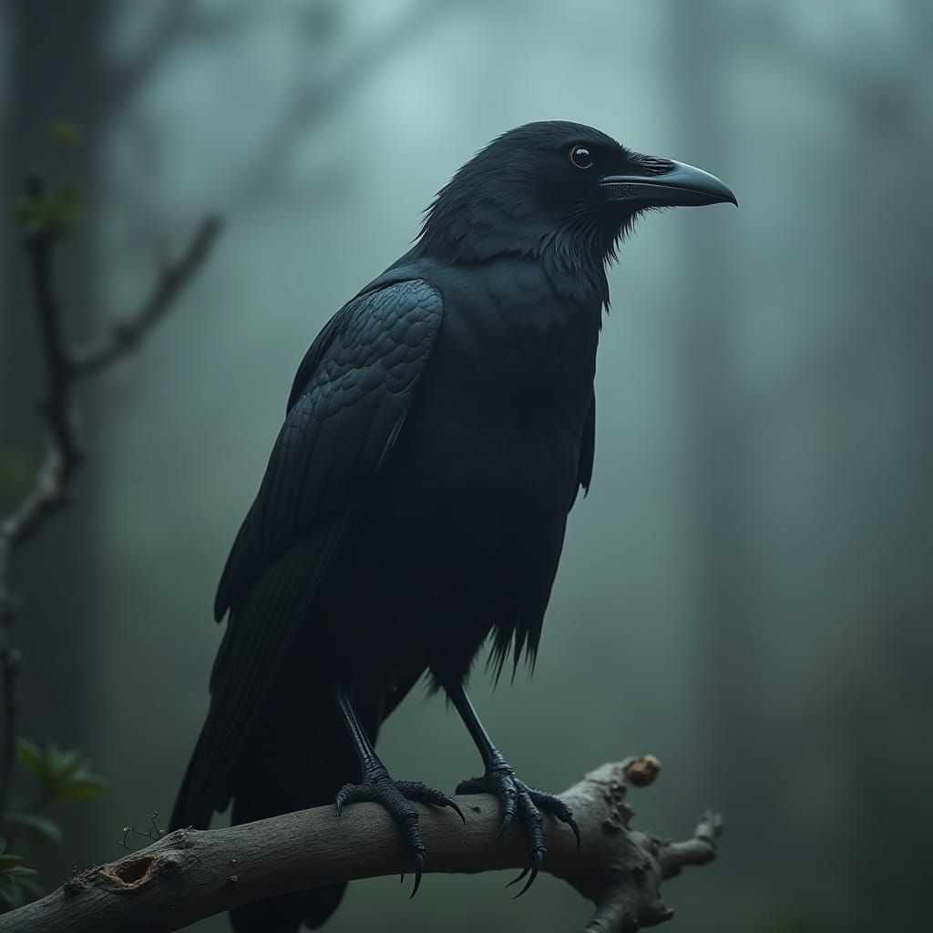 Mysterious Crow in Moody Atmosphere