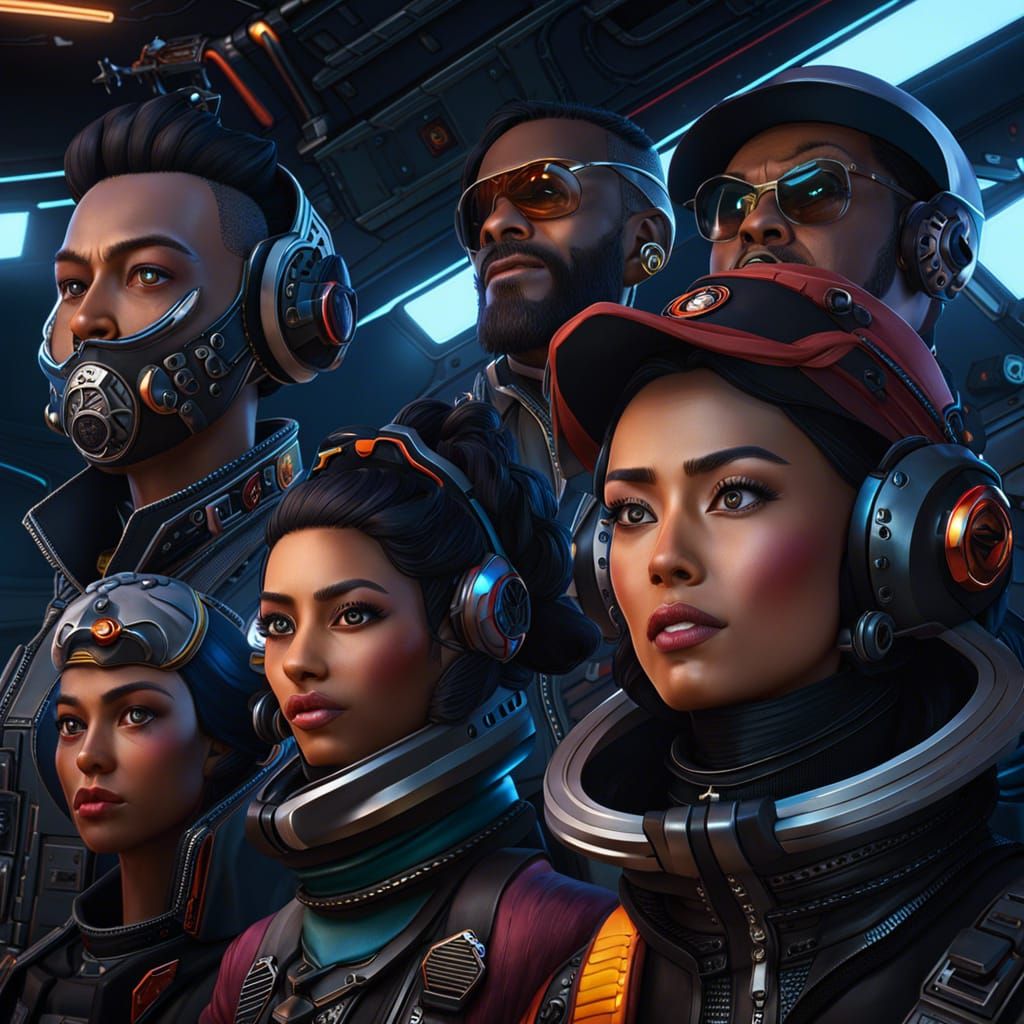 Space Pirates Crew Portrait in Detailed Digital Art