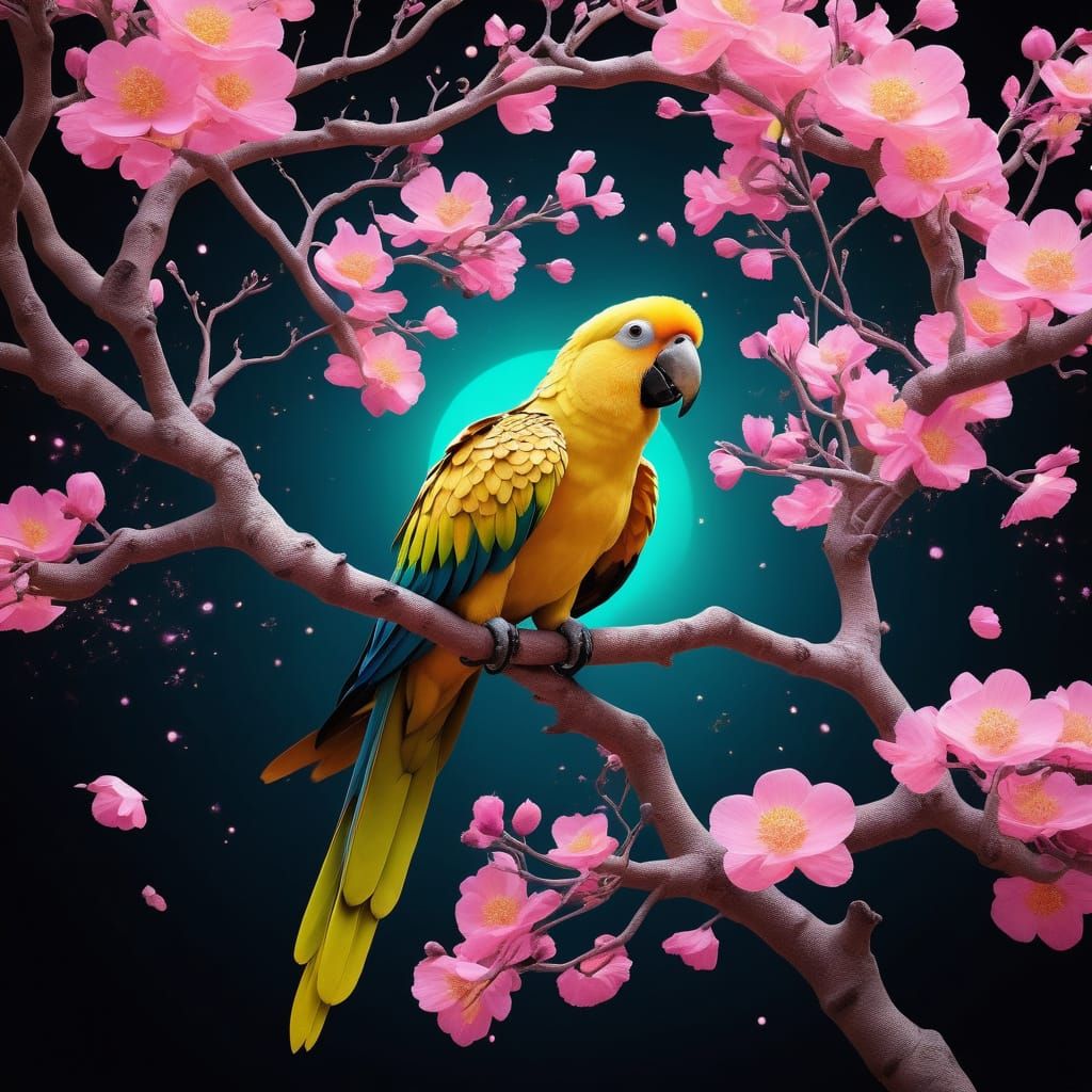 Whimsical Tree of Life Glows in the Dark with Pink Blooms an...