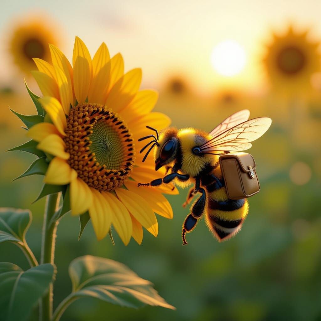 Bee Collecting Nectar, 3D Rendered in Pixar Style