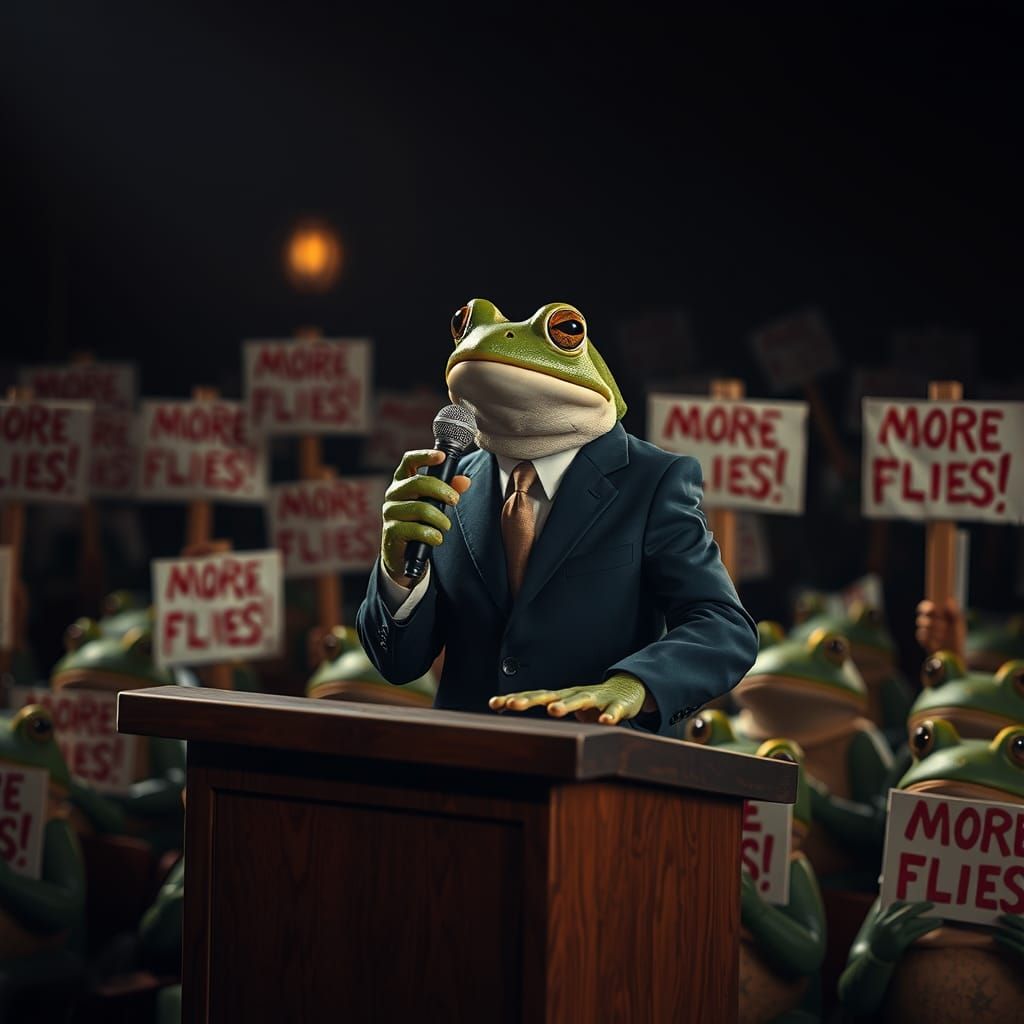 Frog Politician Delivers Speech to Protestors