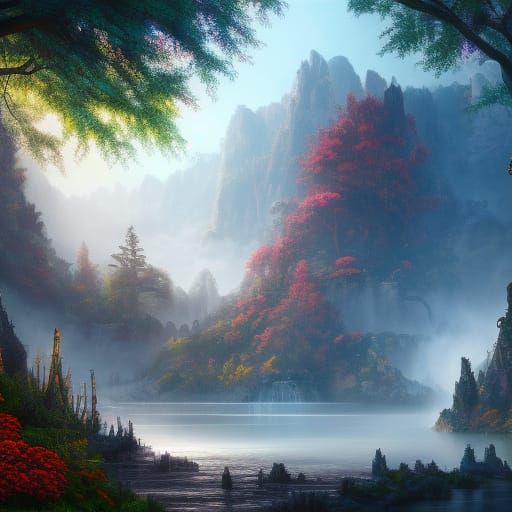 Harmony with Nature: Detailed Matte Painting in 8K