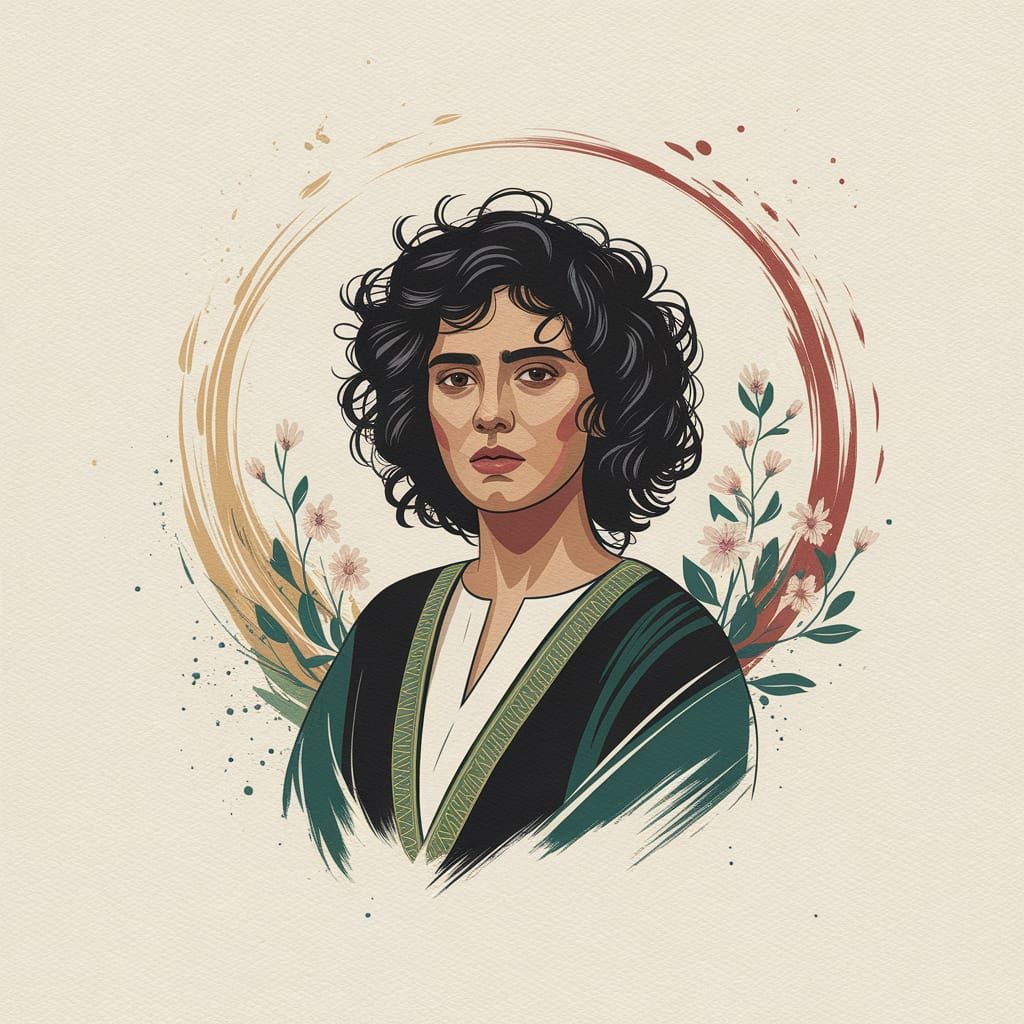 Palestinian Woman in Traditional Clothing with Floral Elemen...