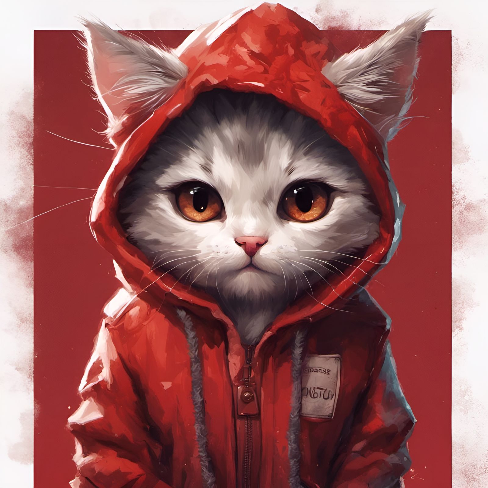 Chibi Cat in Hoodie with Dramatic Lighting