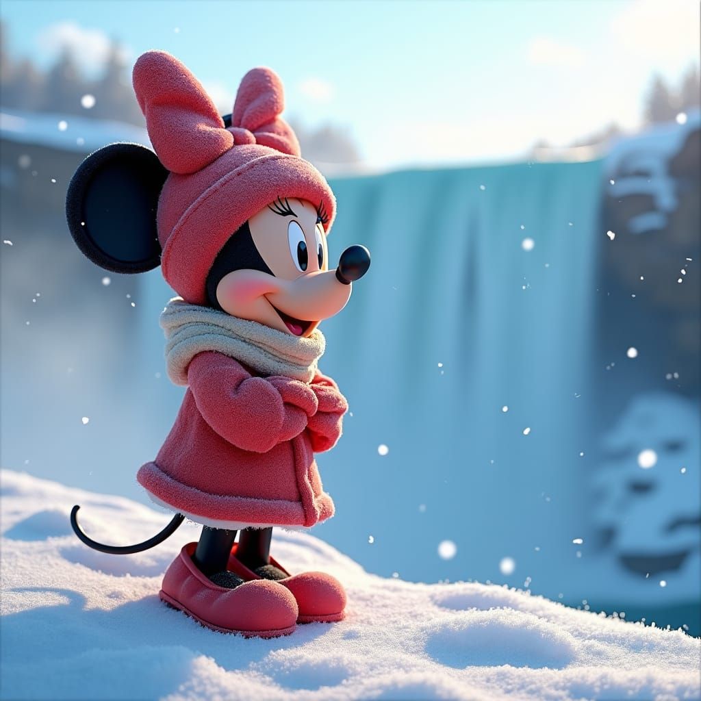 Minnie Mouse at Snowy Niagara Falls in 3D