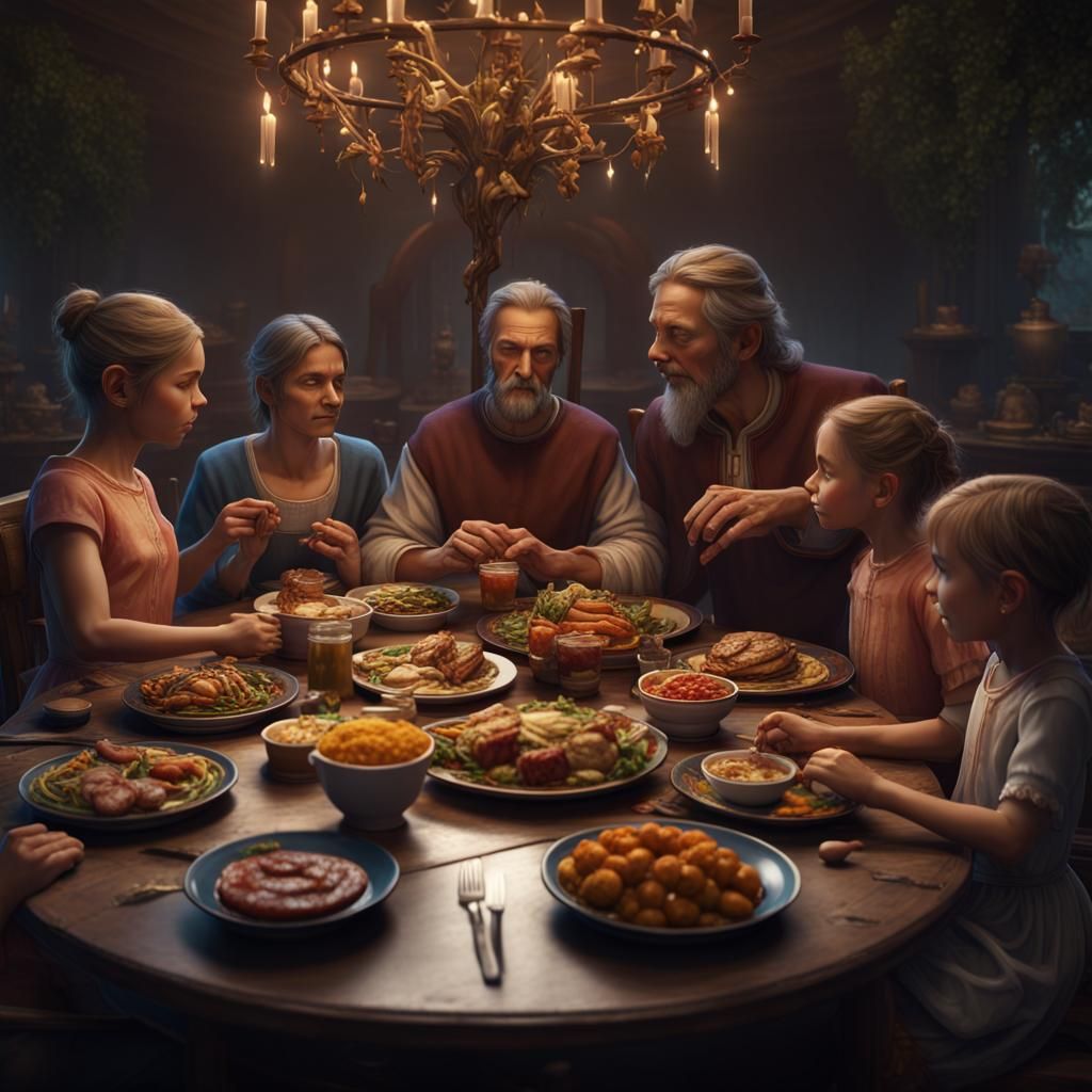 Family Saying Grace: Detailed Matte Painting