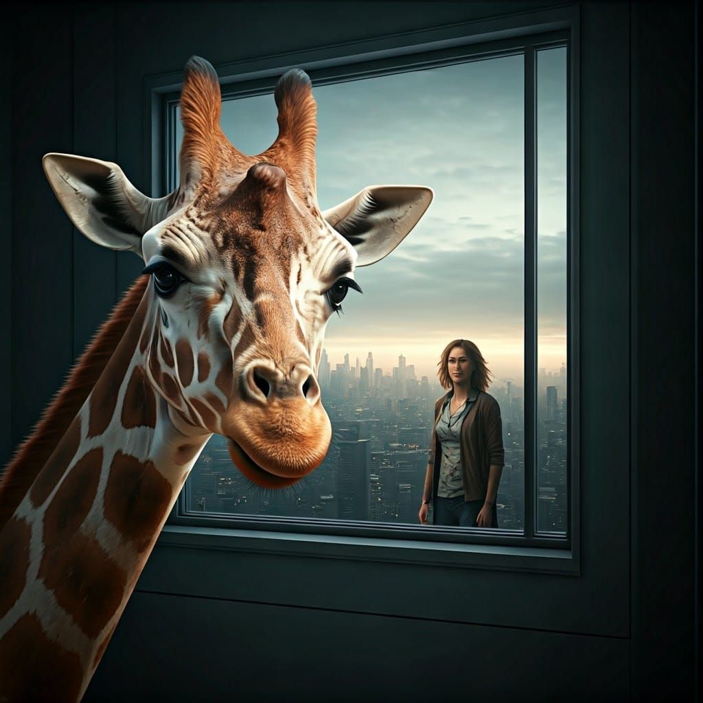 A Giraffe Peers into a High-Rise Apartment, Startling a Woma...