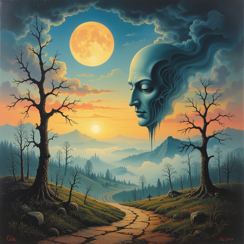 Surreal Landscape with Melting Skies, in Dreamlike Style