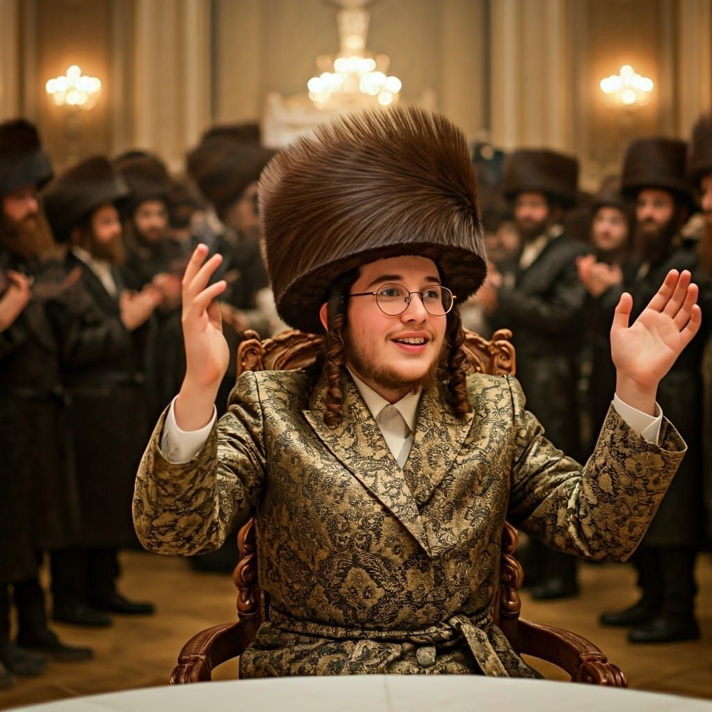 Regal Hasidic Youth in Splendid Shtreimel and Gold Kish