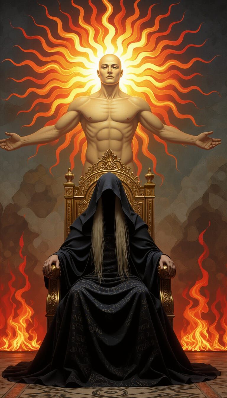 Mystical Mural of Bosch-Inspired Figures and Fiery Beings