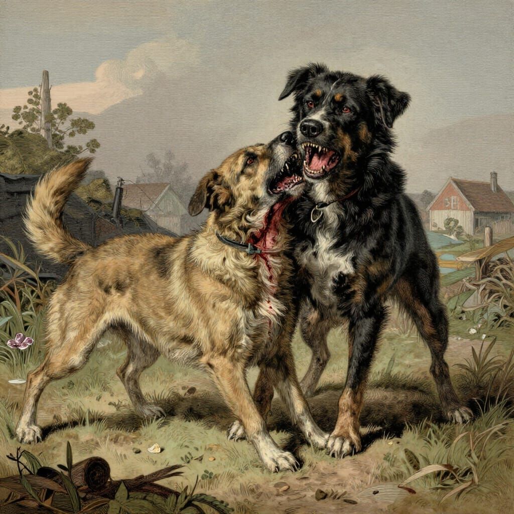 Horror Scene of Vicious Dog Attack in Gustave Doré Style