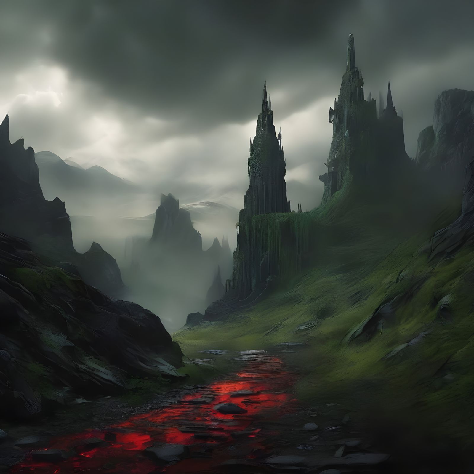 Surreal Fantasy Portrait in a Dark, Lush Landscape