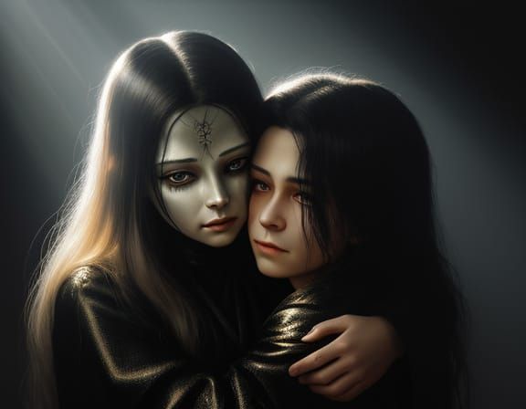 Creepy Surreal Portrait of Siblings in Golden Light