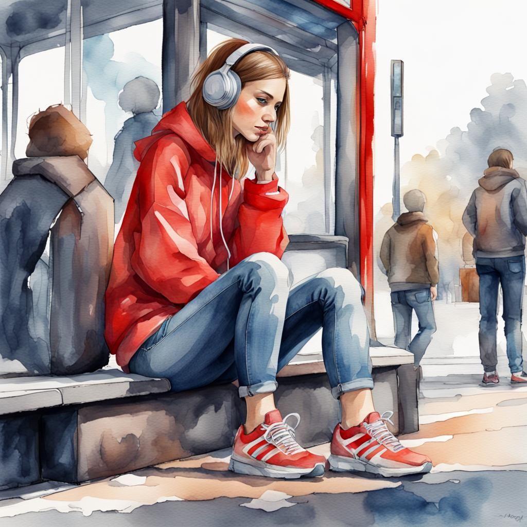 8hd, 3d,  Detail, beautiful Young woman with headphones, sit...