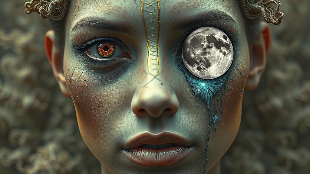 Transhumanist Woman Catches Sun and Moon