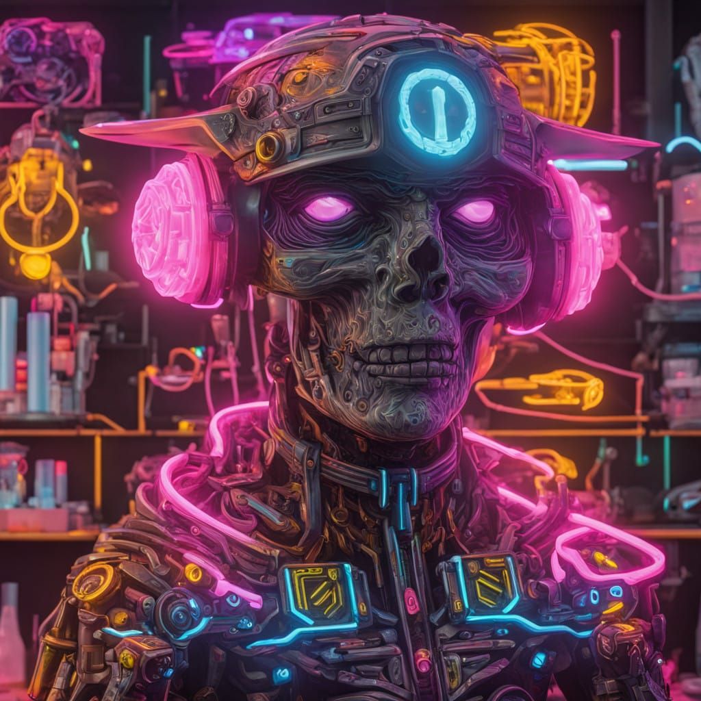 Cyberpunk Wizard in Neon Hues