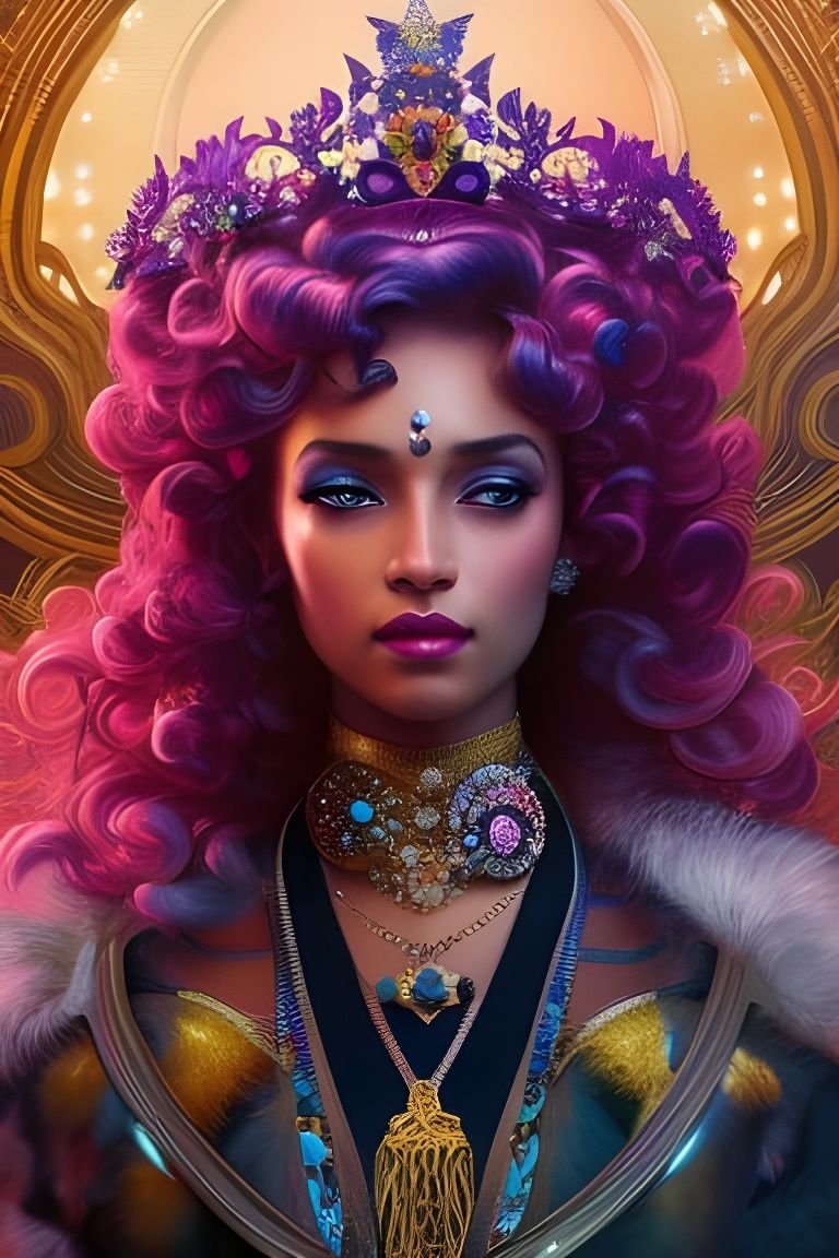 Jeweled Queen Portrait with Crown and Flowers