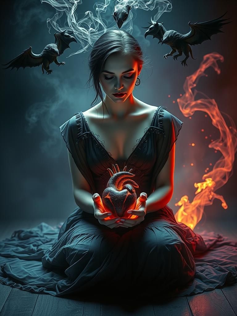 Lady with Stitched Mouth and Bleeding Heart