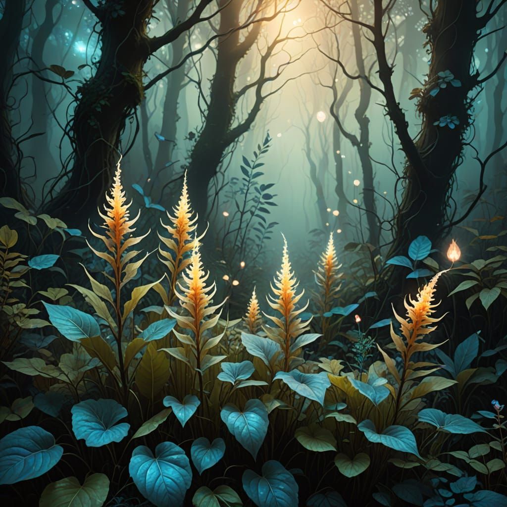 Surreal Fantasy Botanicals in Ethereal Forest