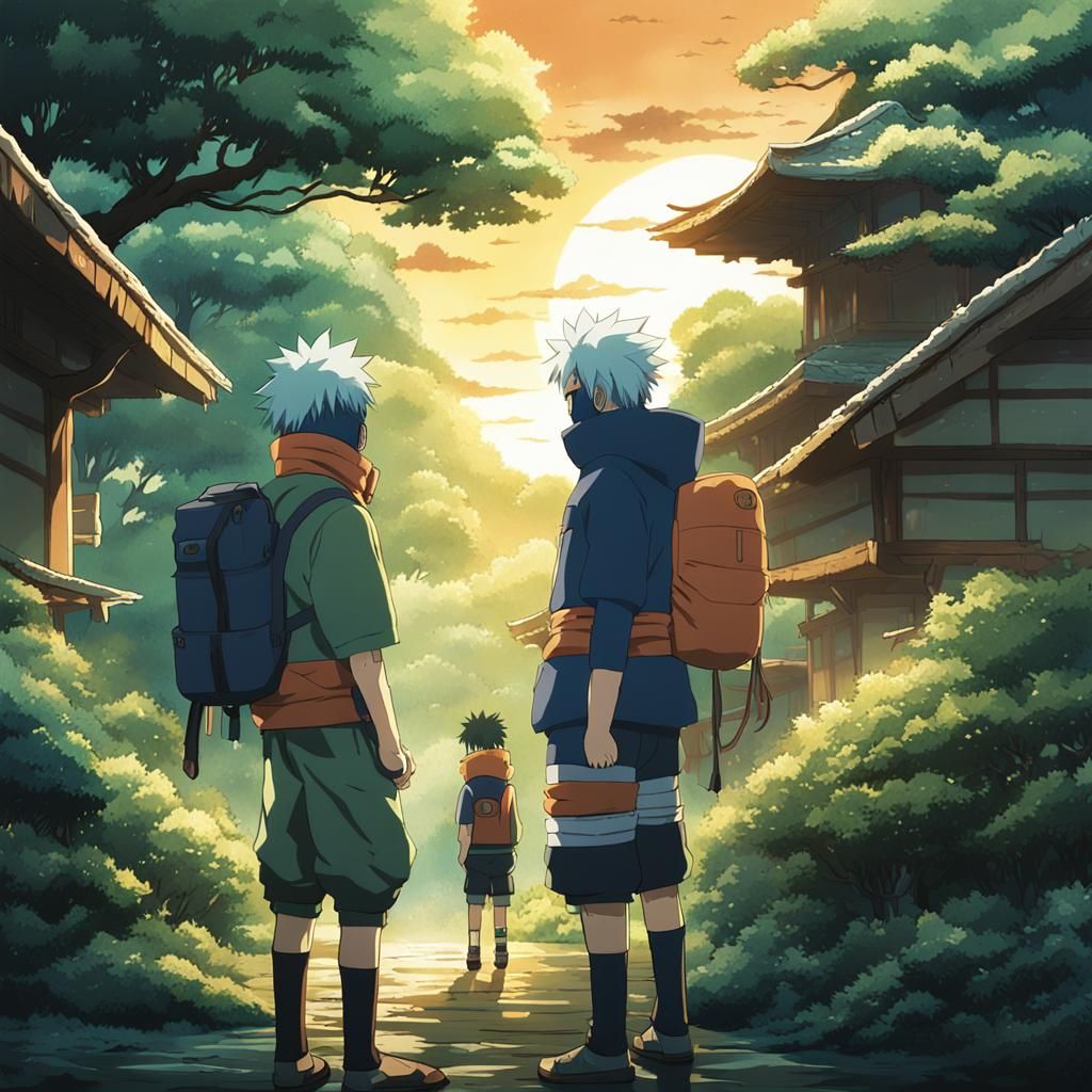 Naruto and Kakashi in Studio Ghibli Style