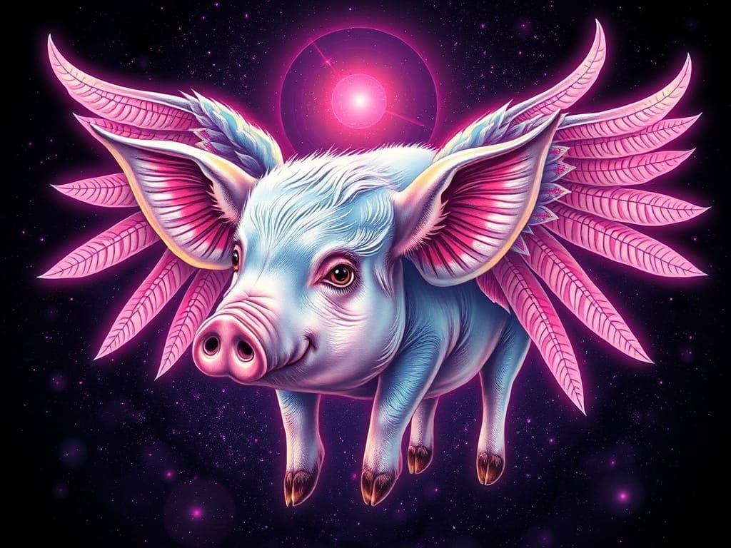 Winged Pig: Holographic Astral Cosmic Illustration