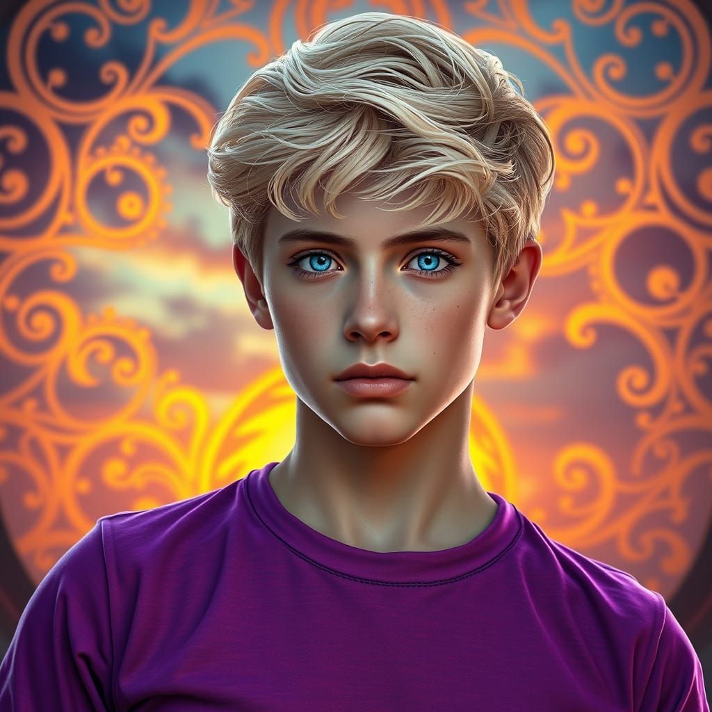 Heroic Youth in Vibrant Fantasy Landscape
