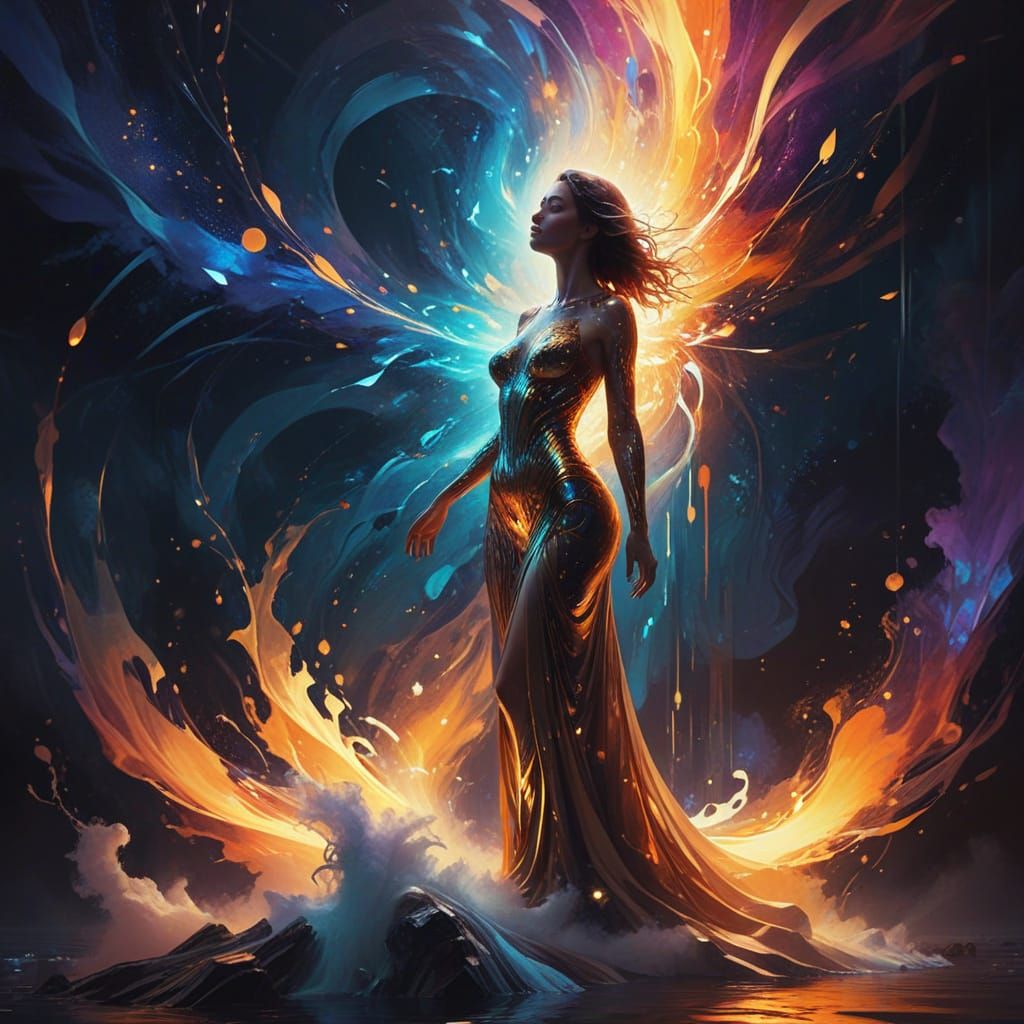 Mystical Woman in Cosmic Aura Digital Painting