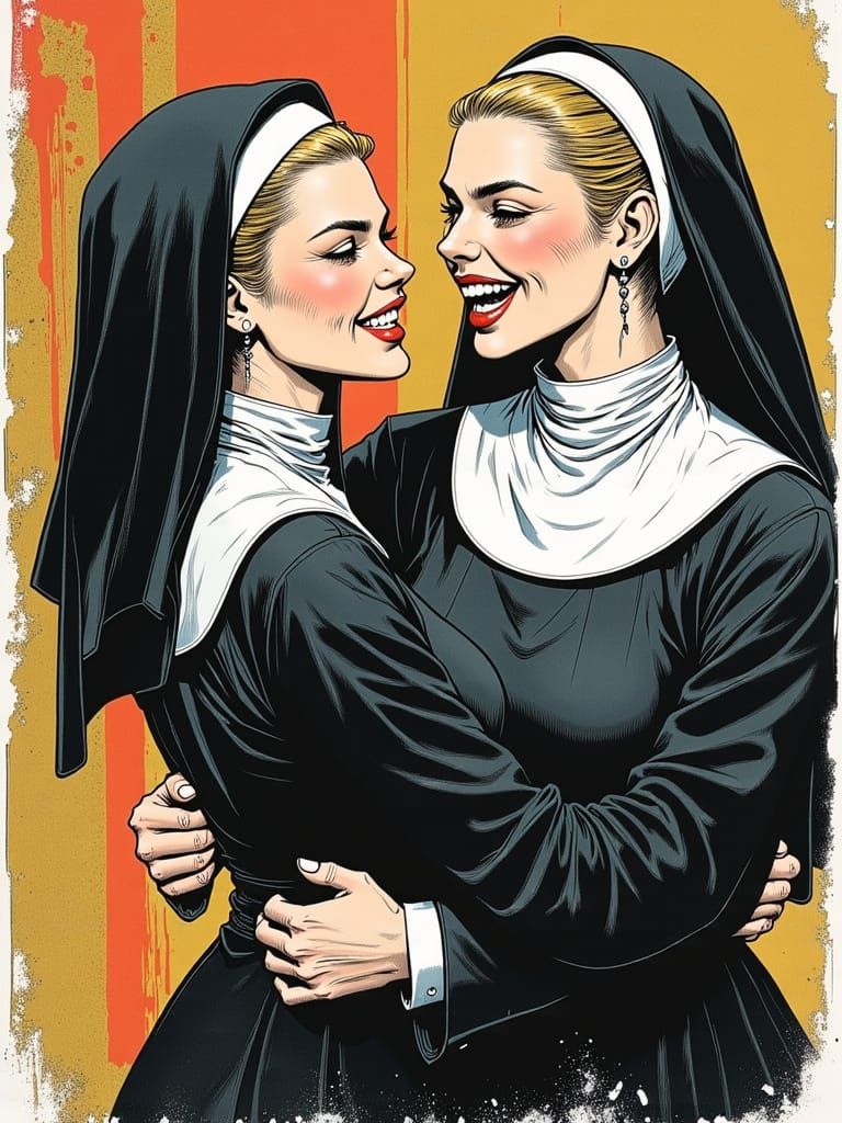 Comic Strip of Nuns Wrestling in Adam Hughes Style