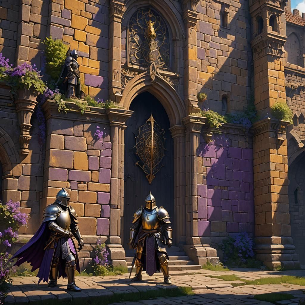 Knights Guarding Castle Wall in Dark Fantasy Style