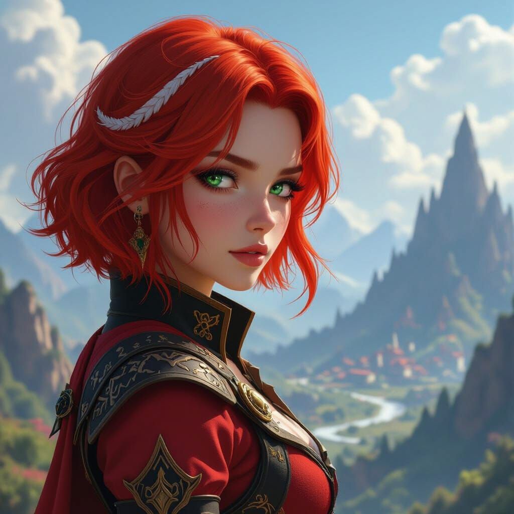 Fantasy Adventurer Gazes at Enchanting Landscape