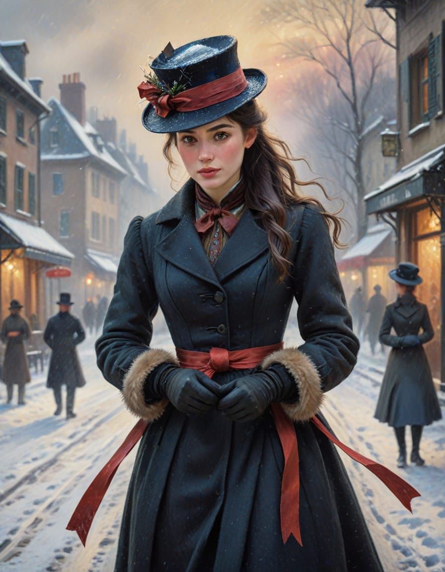 A Charming Victorian Winter Scene in Impressionist Oil