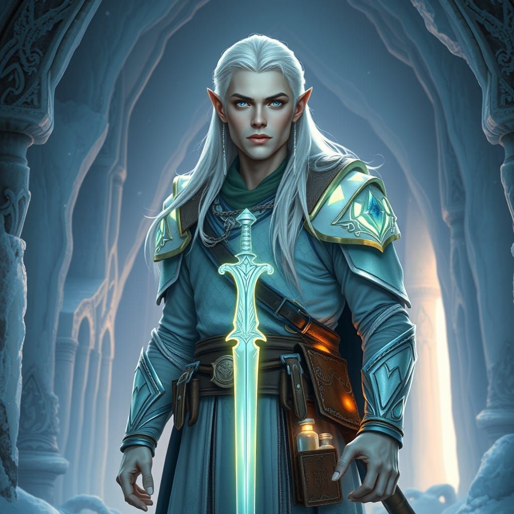 Ethereal Snow Elf Warrior-Mage in Ancient Crystal Armor