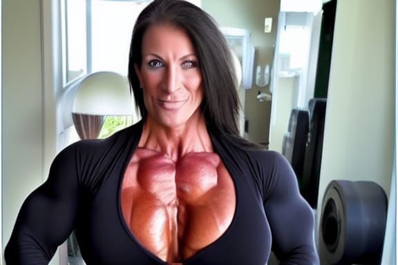 Extremely Muscular Female Bodybuilder with Ripped Physique