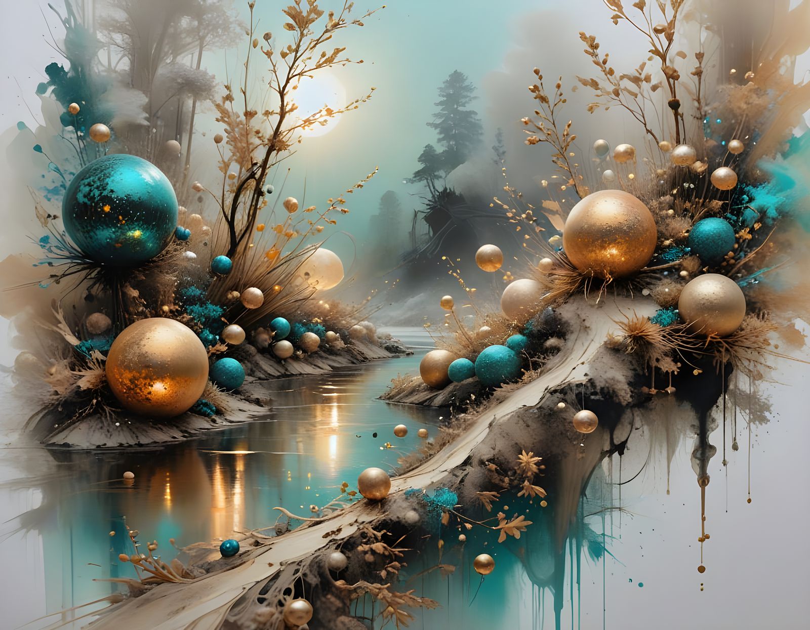 Bioluminescent Landscape in Sepia Tones as Impasto Painting