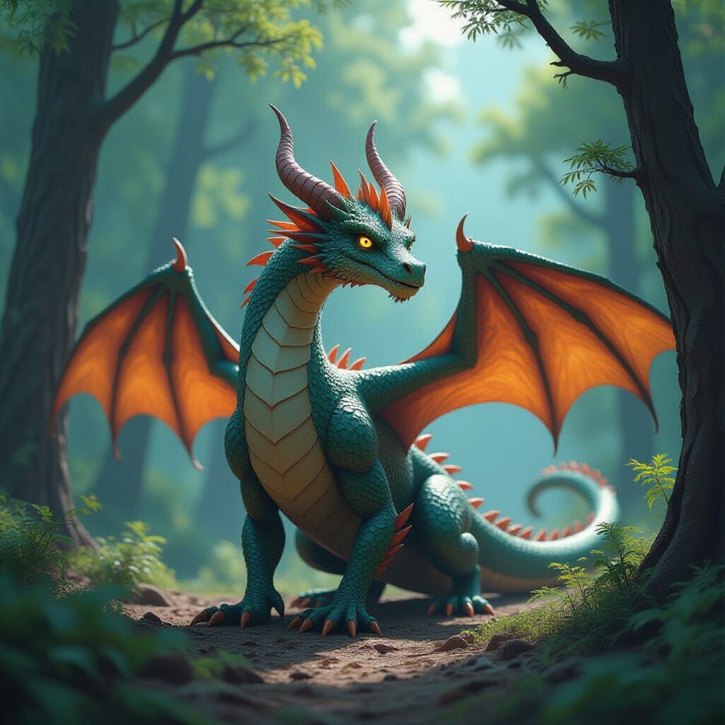 Dragon in Woods: Dark Fantasy Concept Art Masterpiece