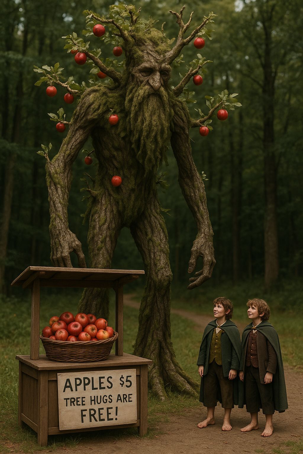 Treebeard's Apple Stand with Hobbits