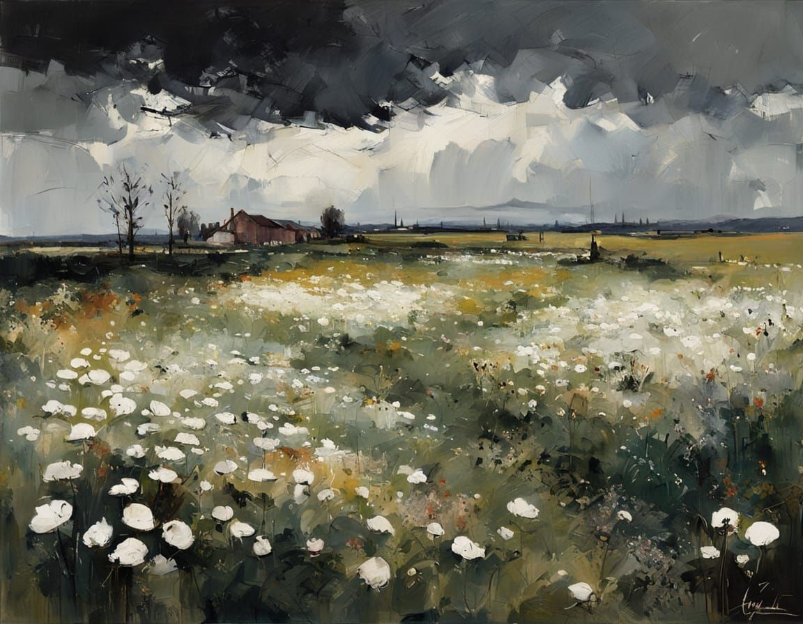 Vibrant Fields Under Turbulent Skies in Expressive Abstract ...