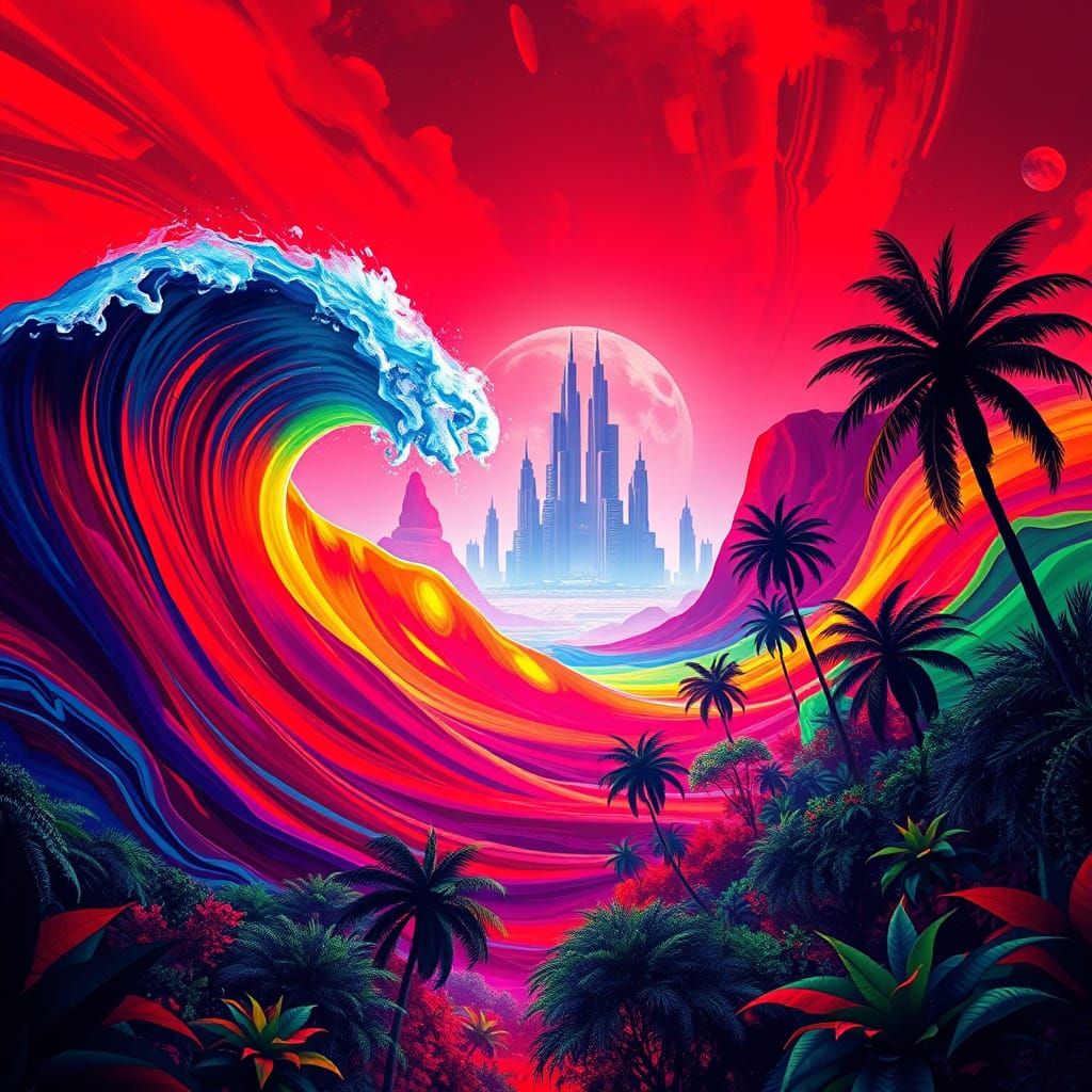 Vibrant, glowing ocean waves